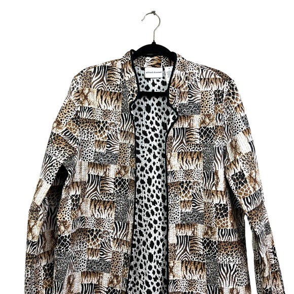 Alfred Dunner Womens Blazer Open Front Animal Print Long Sleeve Brown White 16 - Picture 2 of 5